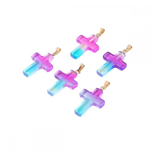 18*25mm Rainbow Glass Cross Pendant for Diy Jewelry