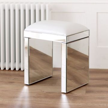 Tabouret en miroir vénitien avec coussin de siège blanc