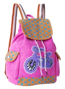 High Quality Girl Purple Embroidered Bike Canvas Backpack