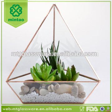 Popular triangle gold rim design faceted glass terrarium vase