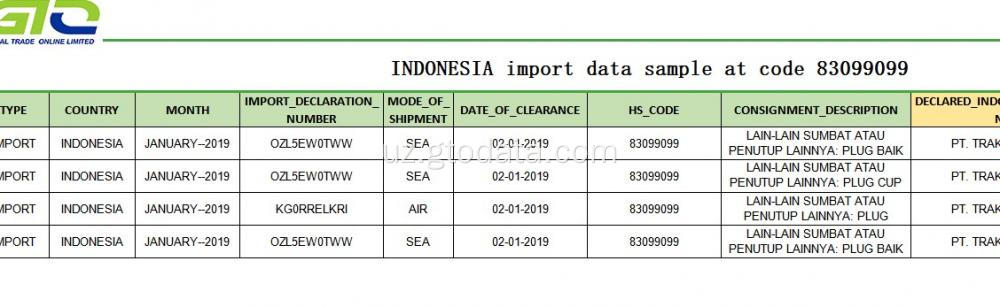 Indoneziya 830999099 kodida indoneziya ma&#39;lumotlarini import qiling