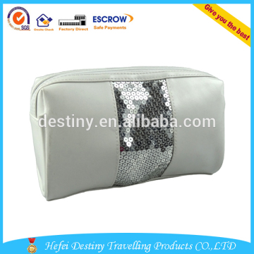 Designer white PU Sequins women cosmetic bag as makeup bag