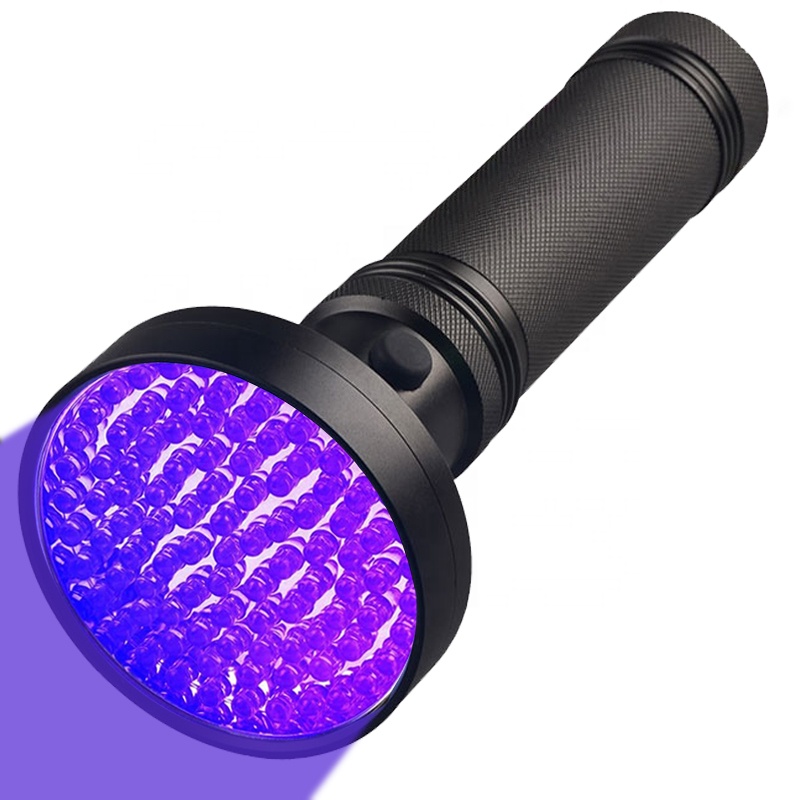 395NM100 LED 6 AA แบตเตอรี่ใช้ไฟฉายสีม่วง UV ที่ใช้พลังงานสำหรับการตรวจสอบธนบัตรการเรืองแสงการตรวจจับการป้องกันการปลอมแปลง