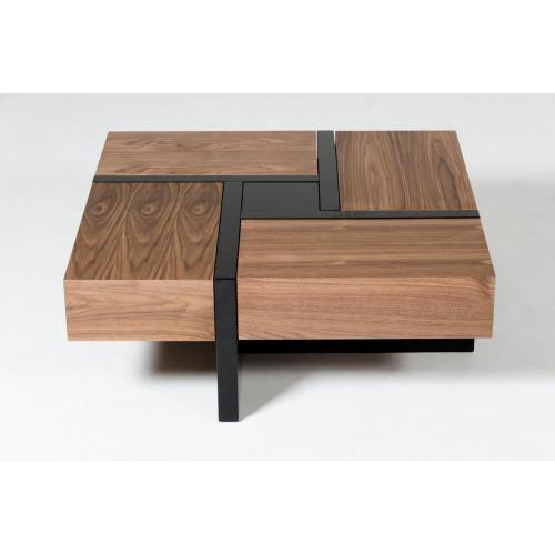 Modern Walnut and Black Square Coffee Table