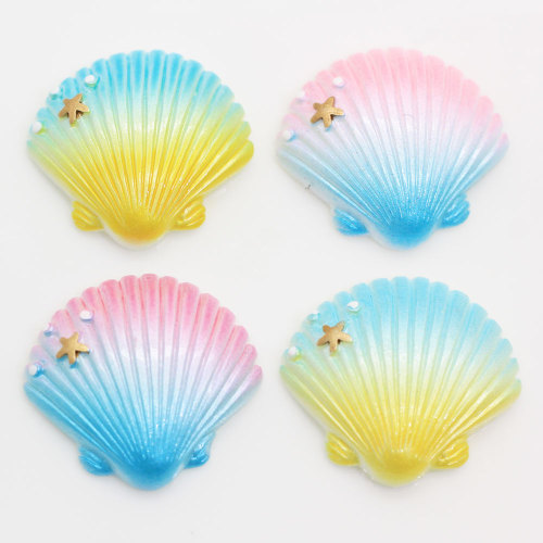 Kawaii Kleurrijke Gradiënt Sea Shell Shaped Resin Cabochon Voor Handgemaakte Ambachtelijke Decoratieve Kralen Charms Telefoon Shell Ornamenten