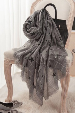 Wool check print shawl