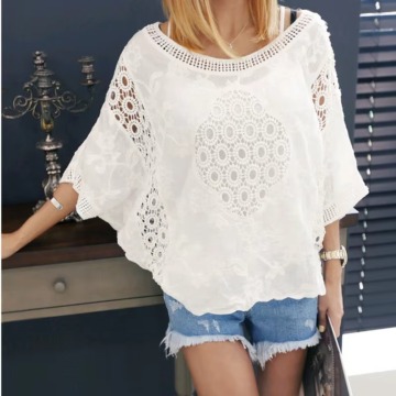 Bohemian White Lace Crochet Cotton Blouse