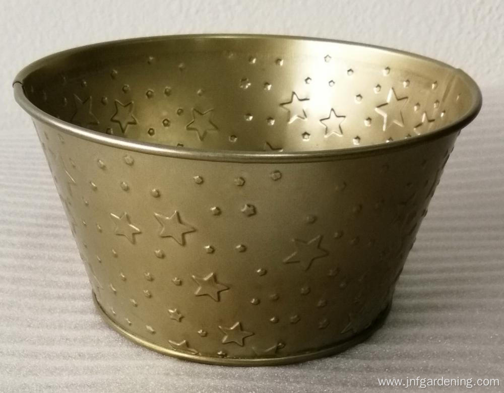 Gold flower arrangement tin bucket