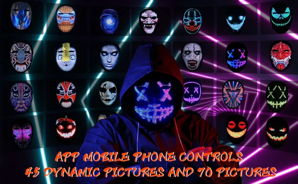 Customizable Bluetooth-Compatible LED Face Mask with Rechargeable APP Control