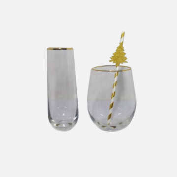 16oz gold rimmed tall stemless wine glasses