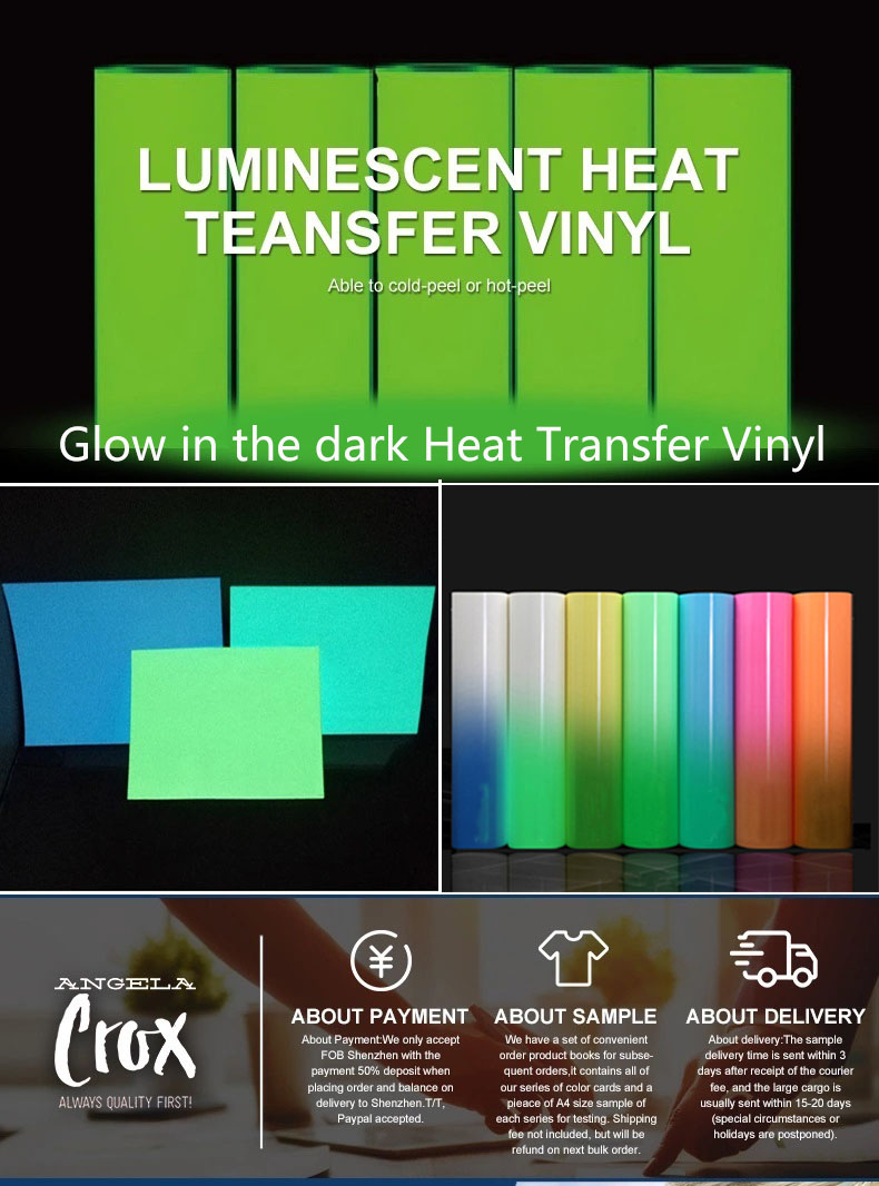 PU PES material Glow in the dark vinyl roll printable heat transfer vinyl on garments