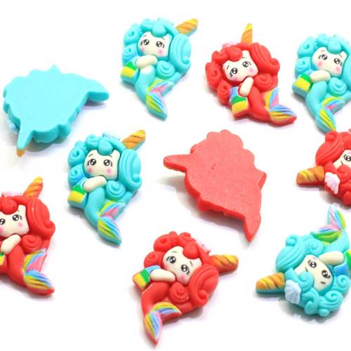 Fancy Flatback Sea-Maid Shaped Blue Red Resin Cabochon Beads Charms Craft Handmade Phone Room Ornaments