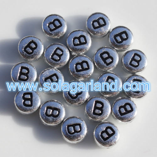 Silver Metallic Single Alphabet Letter Coin Round Beads 4X7MM