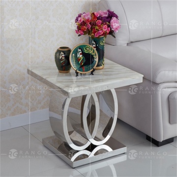 High Quality Stainless Steel Base Light Grey Side Table with Black Marble Top