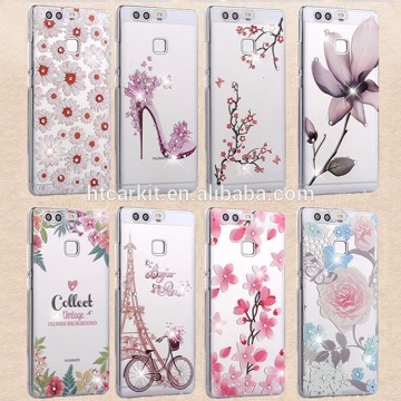 2016 new Diamond tpu cases for huawei p9,flower cases with bling rainstone for huawei p9