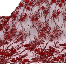 Red Beaded Sequin Lace Fabrics for Evening Dresses