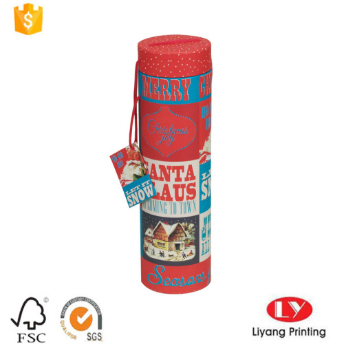 Cylinder Paper Christmas Gift Box with Handle