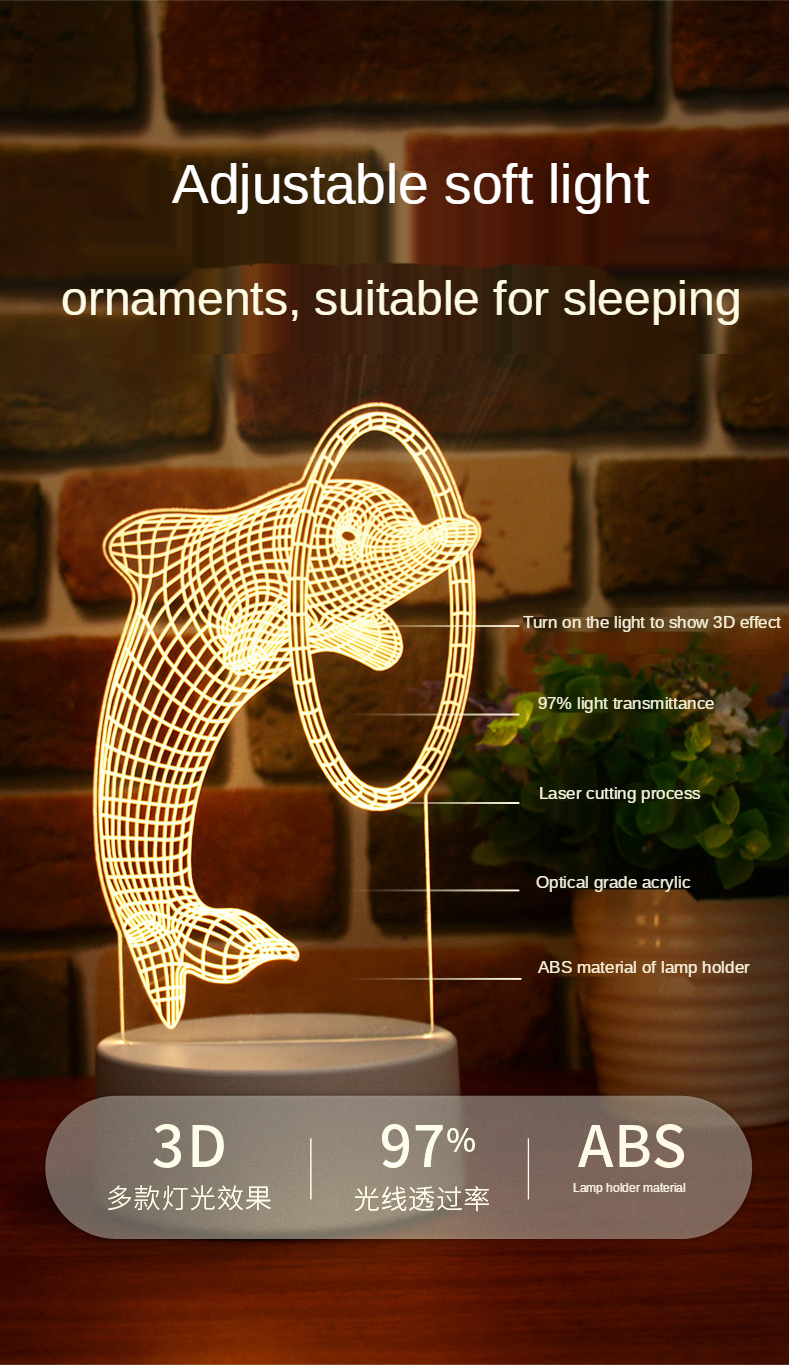 3D иллюзия светодиодный ночной свет 3D Визуальный светодиодный ночной ламп 3D ночной лампа для детей USB Desk Desk