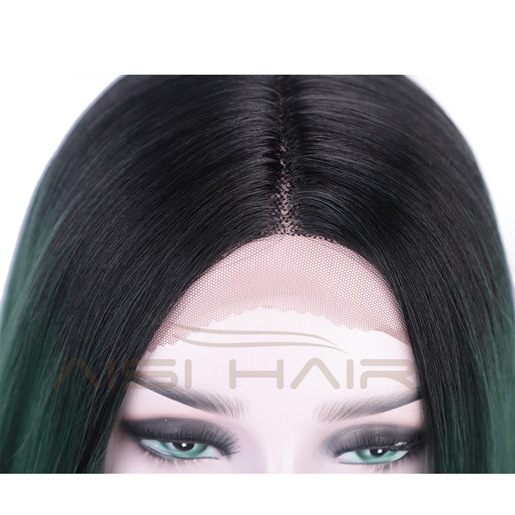 Aisi Hair Synthetic Silky Straight Lace Front Wigs Ombre Green Middle Part Lace Front Cosplay Bob Wigs for Women
