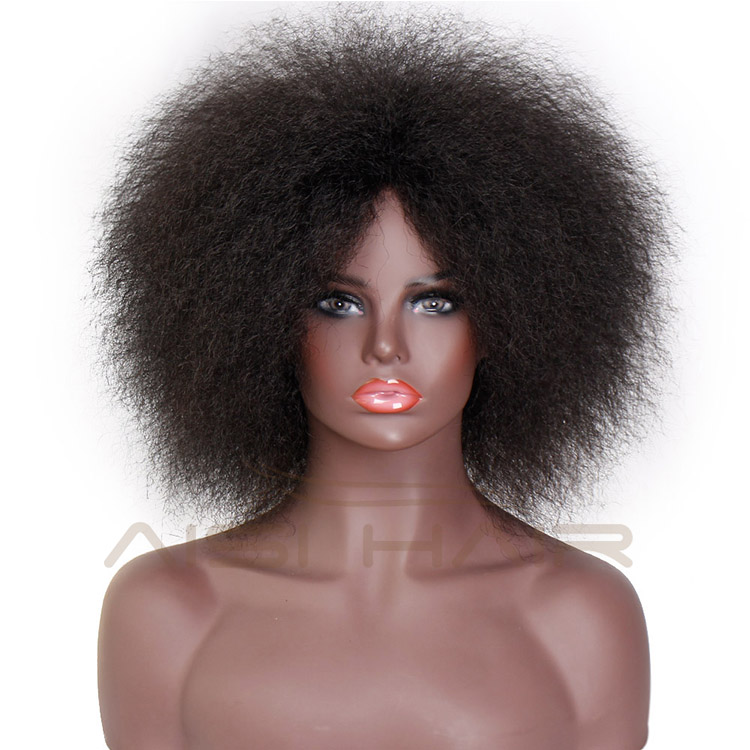 Cheapest Top Quality Kinky Curly Short Wigs Synthetic Fiber Afro Fluffy Wigs for African American