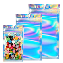 Holographic Resealable Flat Rainbow Color Food Storage Bags for Snacks