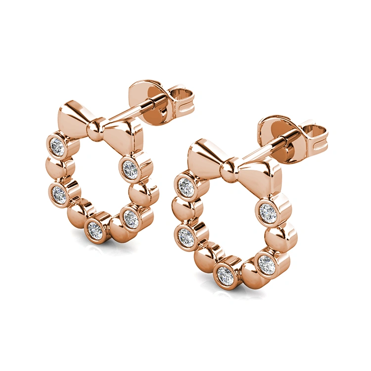Hypoallergenic Brass Jewelry Cute Ribbon Bow Round Circlet Stud Earrings Jewelry for Girls