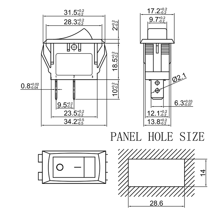 Square boat rocker switch 2pin on off boat Square rocker switch RL1-511-C-2-BKBK-P2