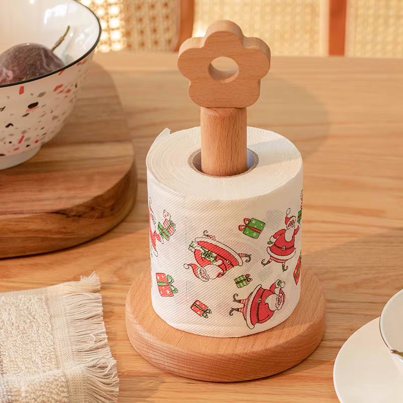 Free Standing Kitchen Bamboo Wood Roll Paper Towel Holder