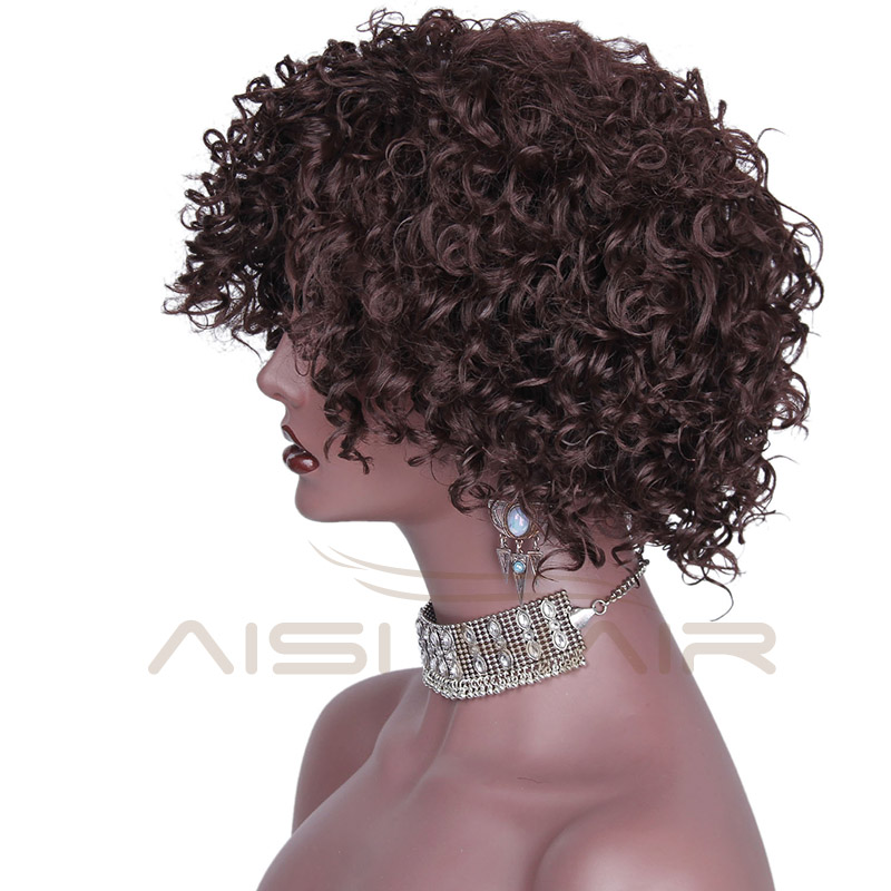 Top Quality Short Afro High Temperature Curly Wigs Fiber Brown Color Synthetic Hair Wig For Black Women