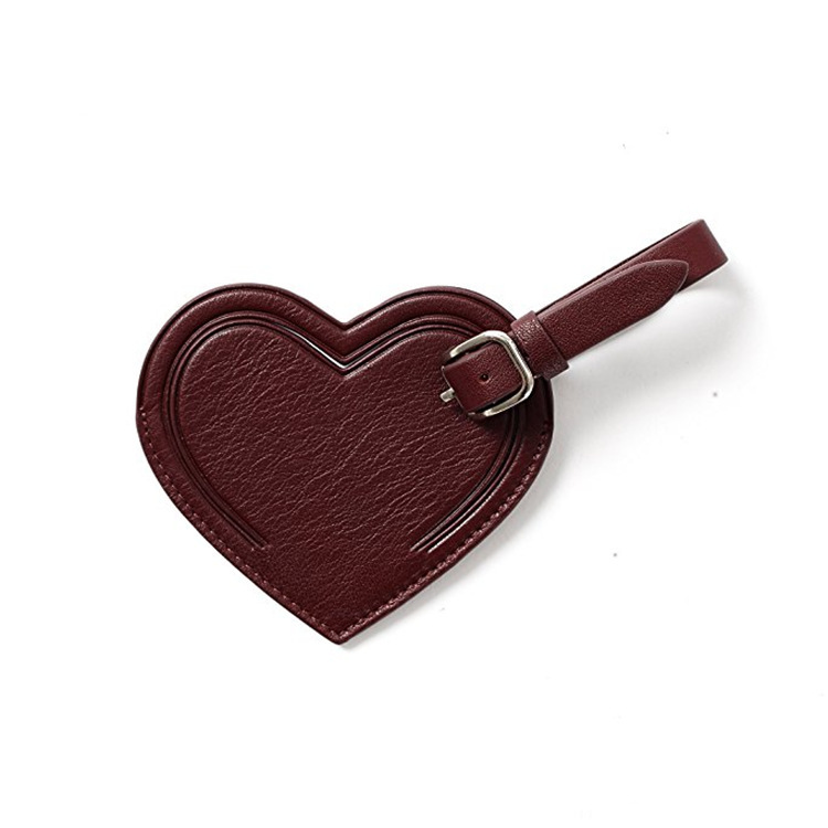New Creative PU Leather Mini Heart-Shaped Luggage Tag Custom Factory Wholesale Travel Luggage Label Accessories Logo Pattern