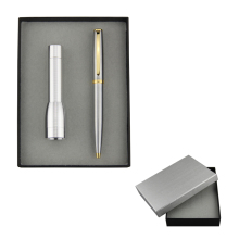 Stainless steel metal ballpen and LED flashlight set