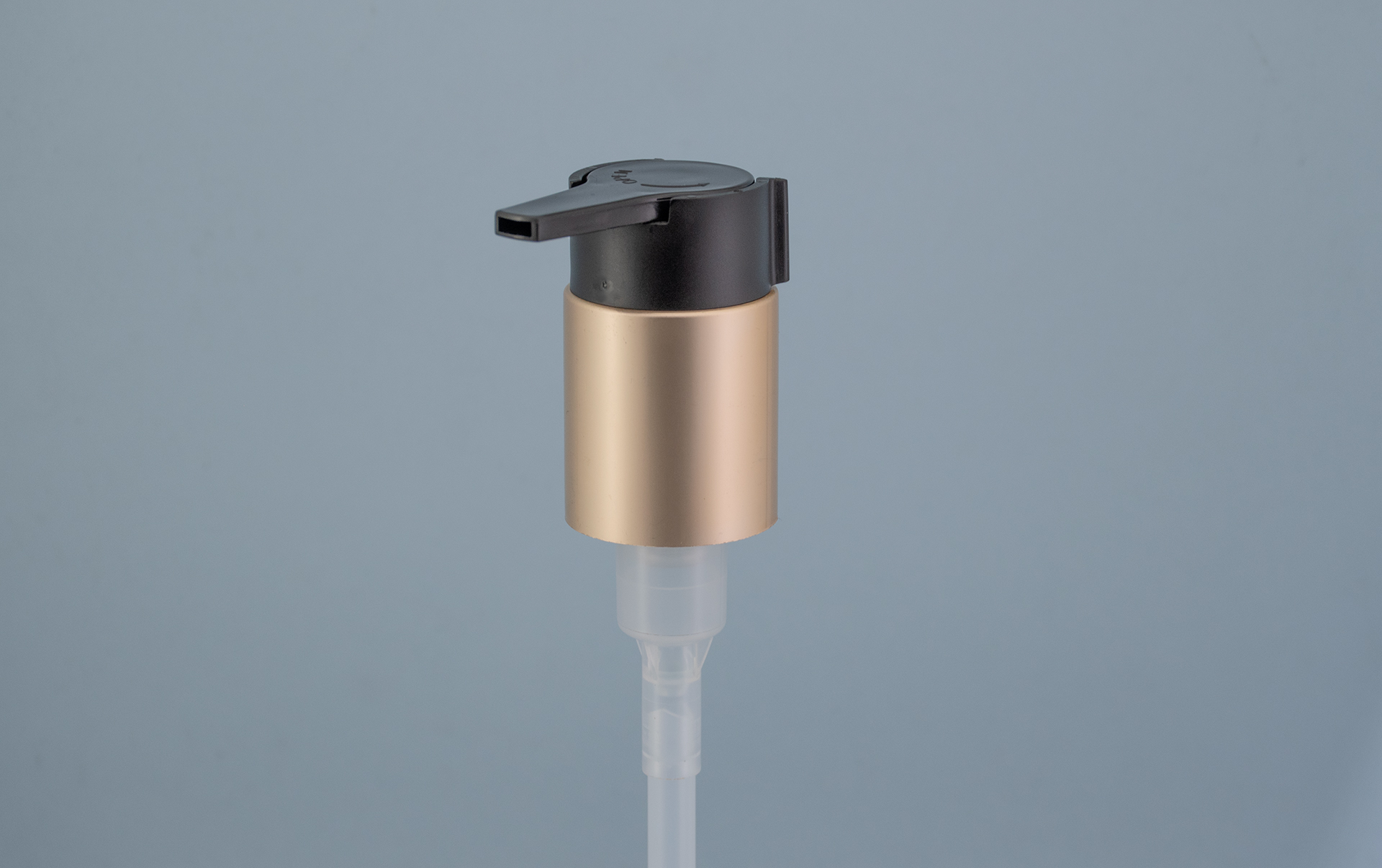 24/410 matte gold lotion pump with black extended reach actuator