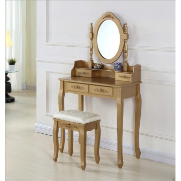 Golden 4 Drawers Dressing Table With Mirror