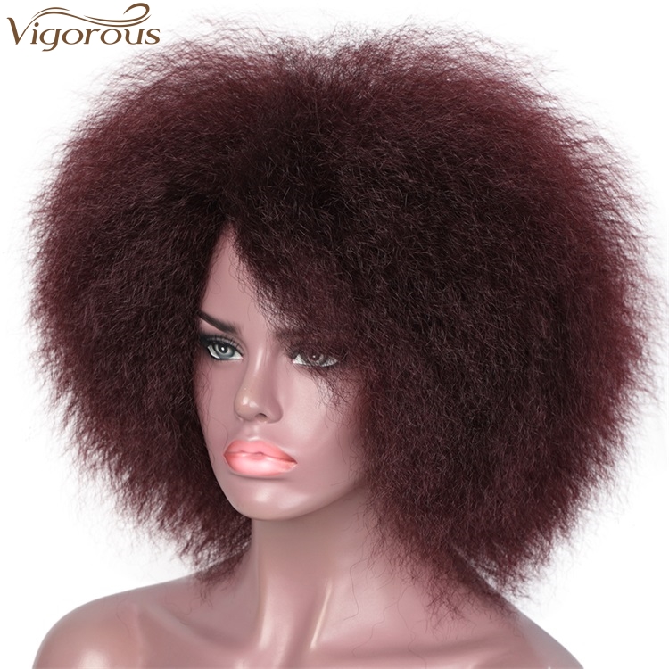 Vigorous Cheap Short Wigs Afro Kinky Straight Wigs for African American Women Honey Red Synthetic Wigs High Temperature