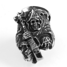 Titanium steel silver black grim Reaper skull rings