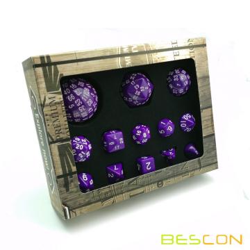 Bescon Complete Polyhedral RPG Würfel Set 13pcs D3-D100, 100 Seiten Würfel Set Solid Purple