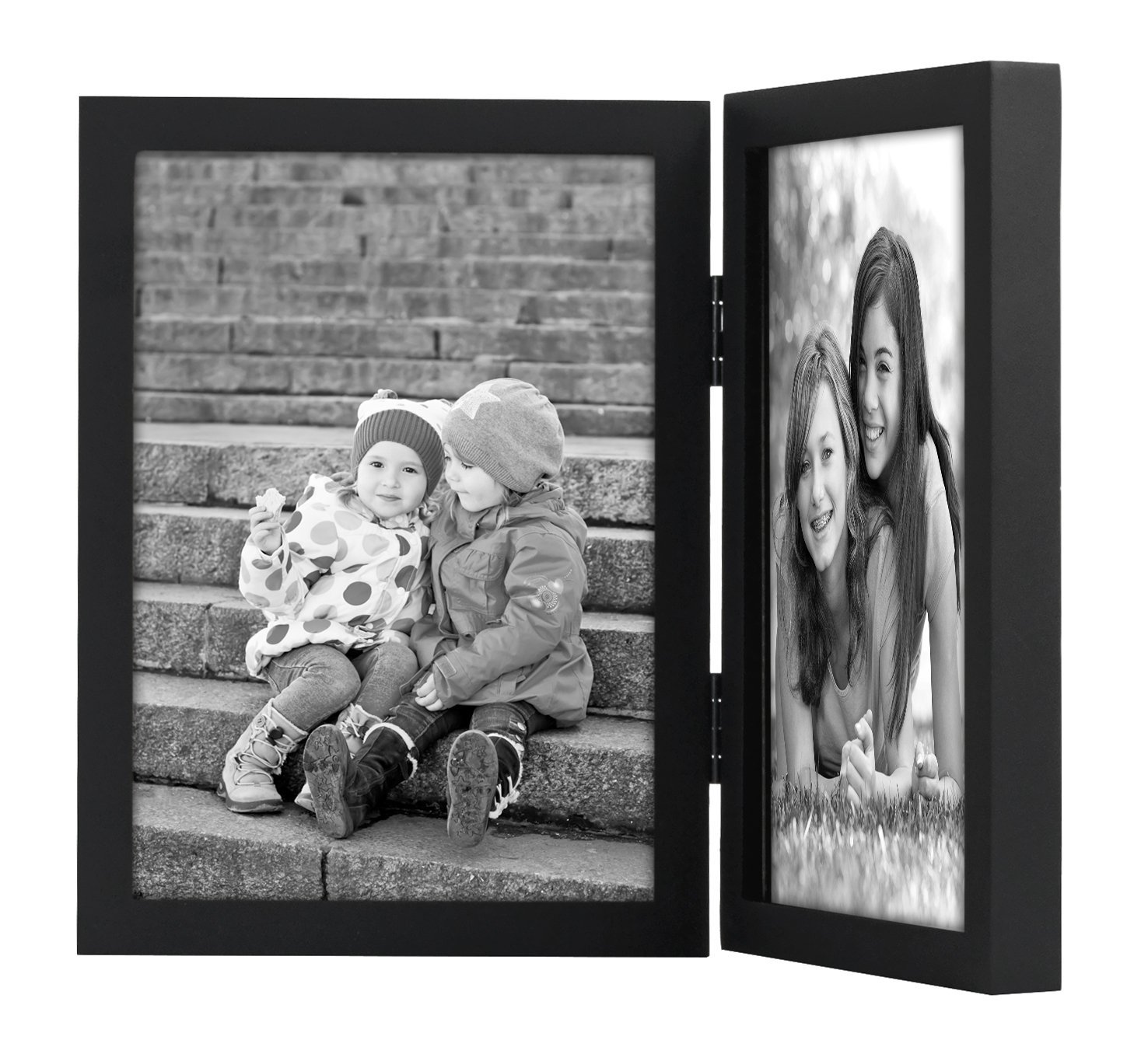 high quality wholesale 5x7 Inch Black Hinged Picture Frame with Glass Front Stands Vertically on Desktop or Table Top