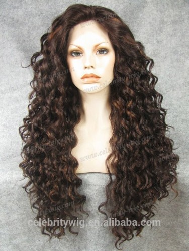 Long curly hair elegant natural brown synthetic hair for dolls