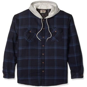 Fall Men's Long Sleeve Quilted Lined Flannel Shirt with Hood - Plus Size Jacket