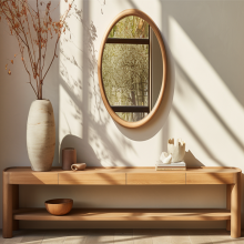 Mrs. Woods' Most Sought-after Solid Polish Wood Luxury Console Table with Long Mirror