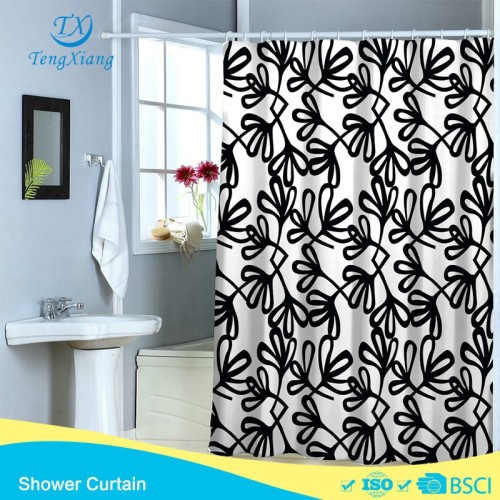 Black leaf white and black style printing Polyester Shower Curtain