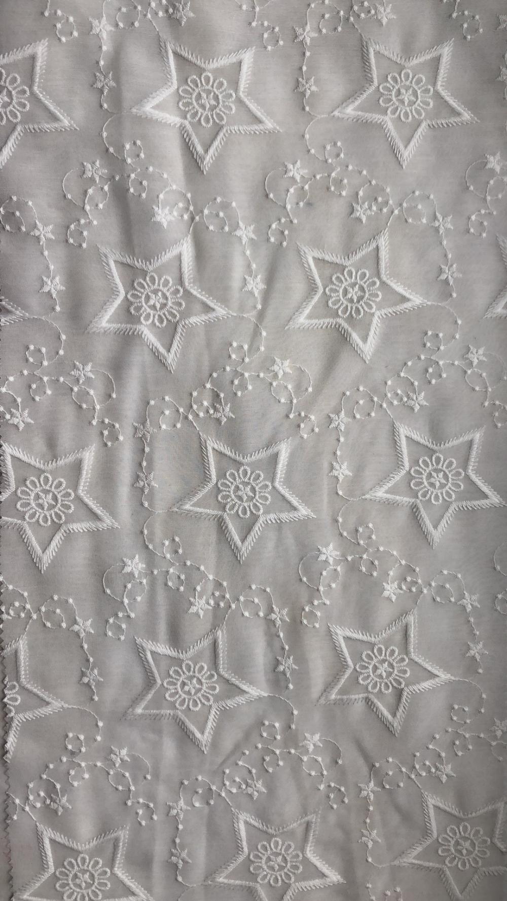 White Pentagon Cotton Embroider Fabric