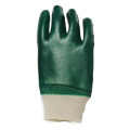 Groene PVC gladde afwerking. Industriële handschoenen gebreide pols