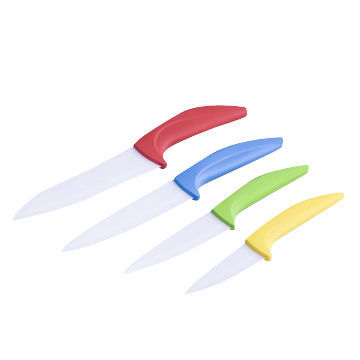 Ceramic knife sets in colorful handles, 4-piece zirconia blades and 1 piece peeler