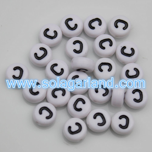 4x7MM Acrylic White Single Letter/ Alphabet Beads A-Z Acrylic Coin Round Spacer Beads