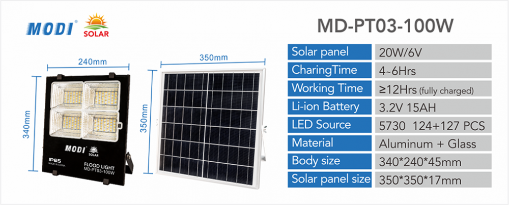 100W أضواء الأمن في الهواء الطلق للطاقة الشمسية