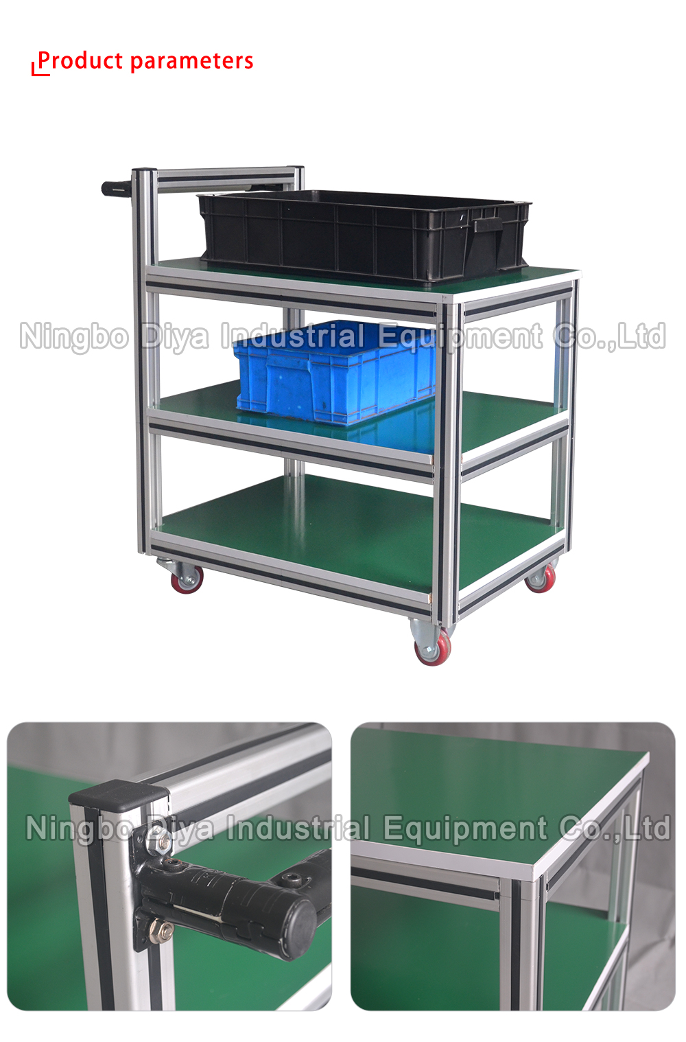 DY-T112 Aluminium Industrial Trolley Handpush Tote Cart 3 layers