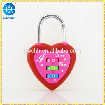 Love heart shaped padlock travel changing combination lock
