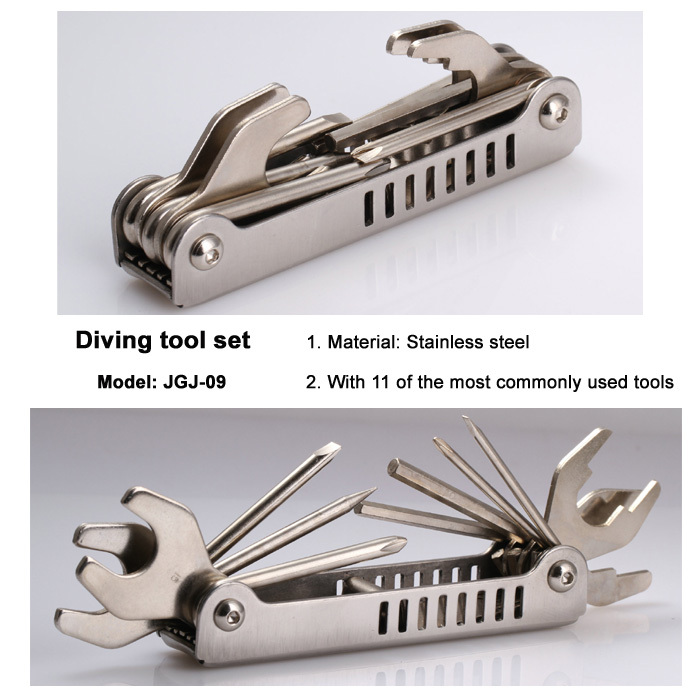 Chinese Stainless Steel 10 in 1 Multi Dive Tool Repair Multi Tool Diving Repair Tool diving equipment.