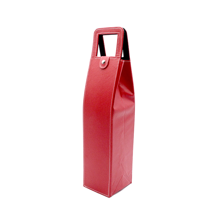 2021 Wine Bag Custom PU Cardboard Luxury Folding single bottle wine bag gift packaging bag